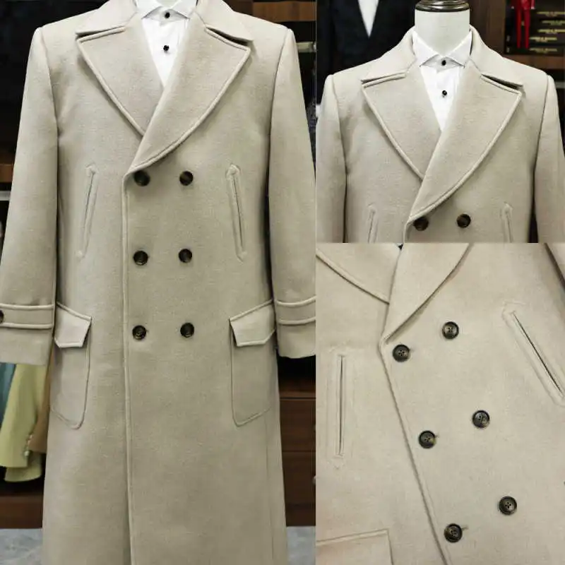 

Модное шерстяное пальто по индивидуальному заказу, мужская зимняя длинная куртка с остроконечными лацканами, умная повседневная модная теплая куртка с карманами