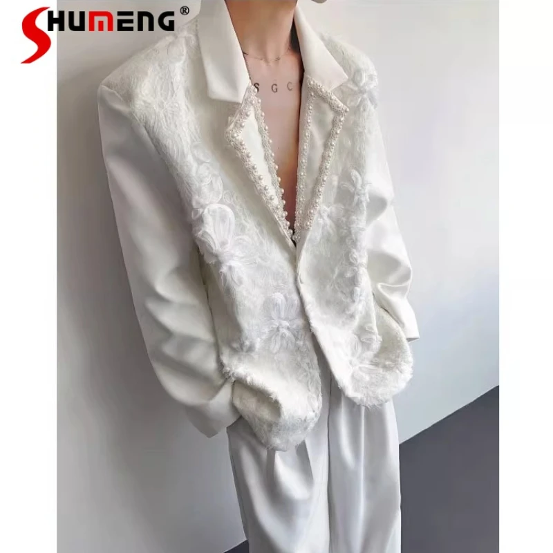 

2025 Men's Autumn New Light Luxury Suit Jackets Fashion Three-Dimensional Flower High-End Blazers Male Handsome Tailored Coats