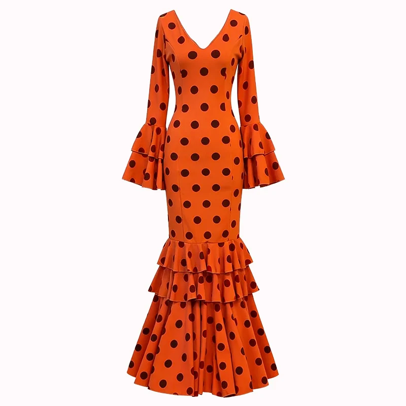 Vestido de práctica de flamenco para mujer, traje tradicional español para bailarinas ENN26