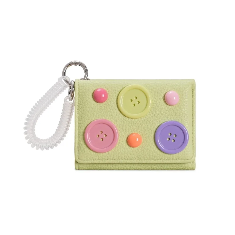 Large Capacity Dopamine Color Wallet Macaron Shade Spiral Strap Button Mini Purse Compact Size Anti Lost Tri-fold Card Holder