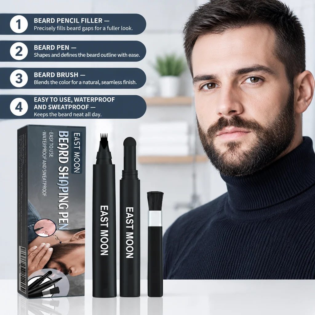 East Moon Black Beard Filler Pen Set Instant Waterproof Beard Coloring Pen Filling Enhancer Improve Moustache Styling Grooming
