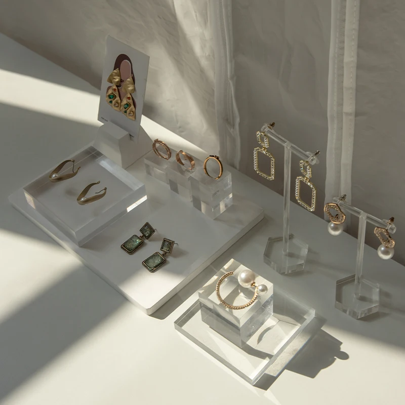 

Clear Acrylic Jewelry Stand, Square Trapezoid Tray Set for Earring Necklace Display, Photography Prop
