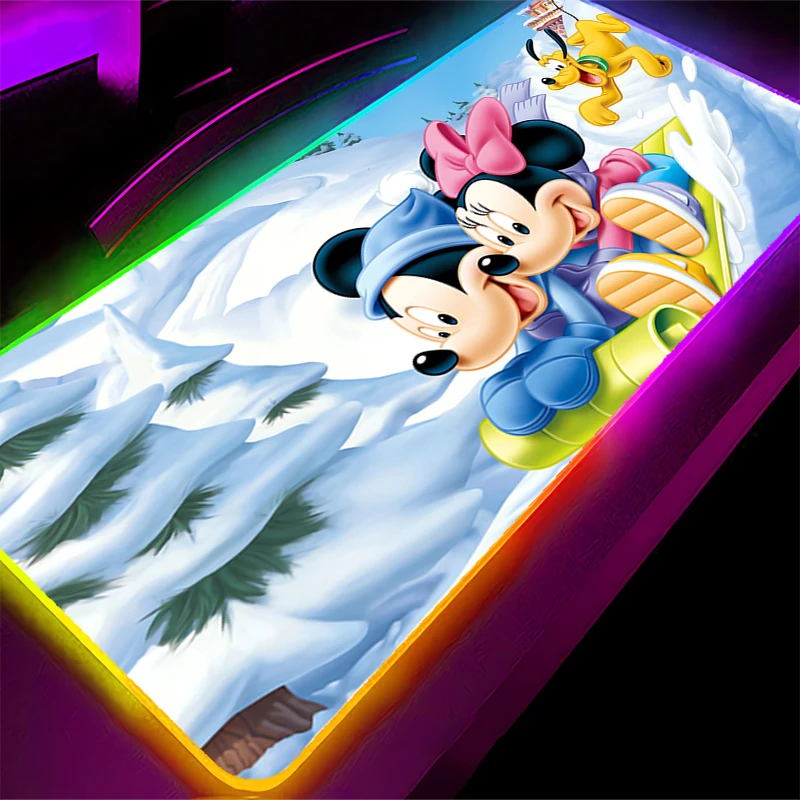 RGB Mouse Pad Mickey and Minnie Gaming Accessories PC Gamer xxl Lock Edge Computer Desk Mat Laptop Varmilo LED Keyboard Mousepad