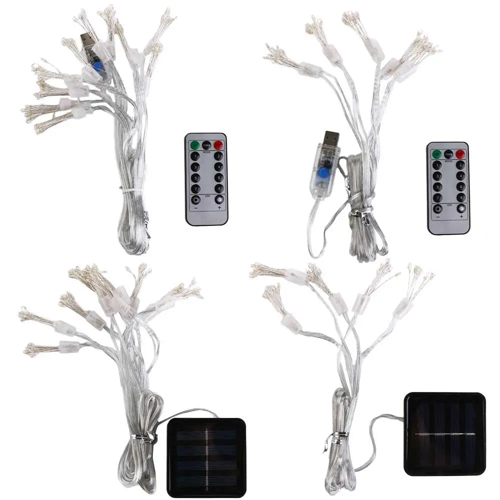 Waterproof LED Starburst Chain String Lights USB/Solar 8 Lighting Modes Fireworks String Light 50/100LED Fairy Light Garden