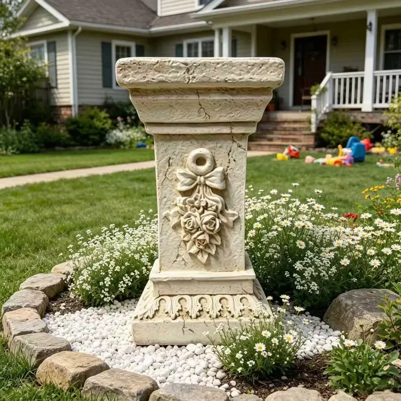 Vintage White Roman Column Base Floral Pattern Greek Pillar Cracked Texture Bracket Indoor Outdoor Garden Wedding Display