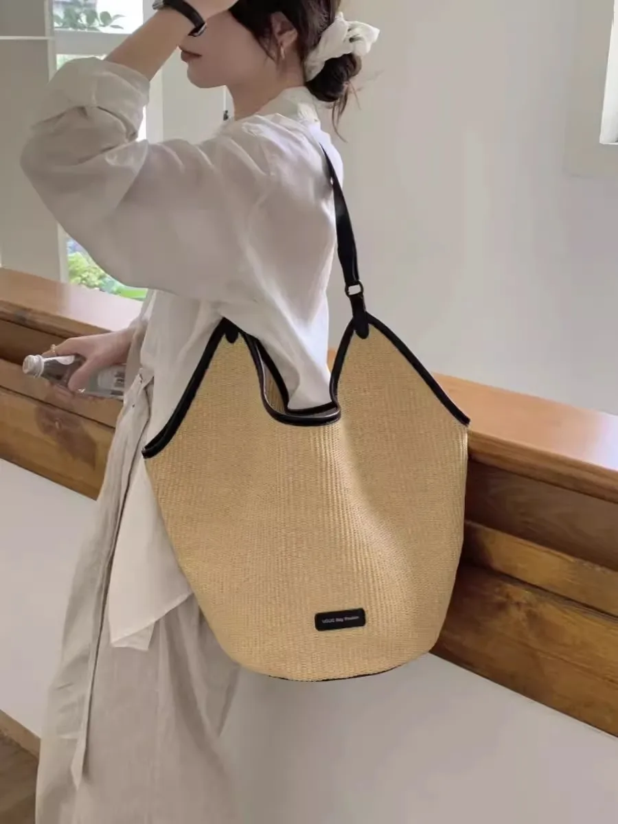 Summer Straw Bags for Women Hollow Raffia Crochet Beach Bags Rattan Woven Shoulder Bag Fashion Weaving Ladies Tote Handbags 2023