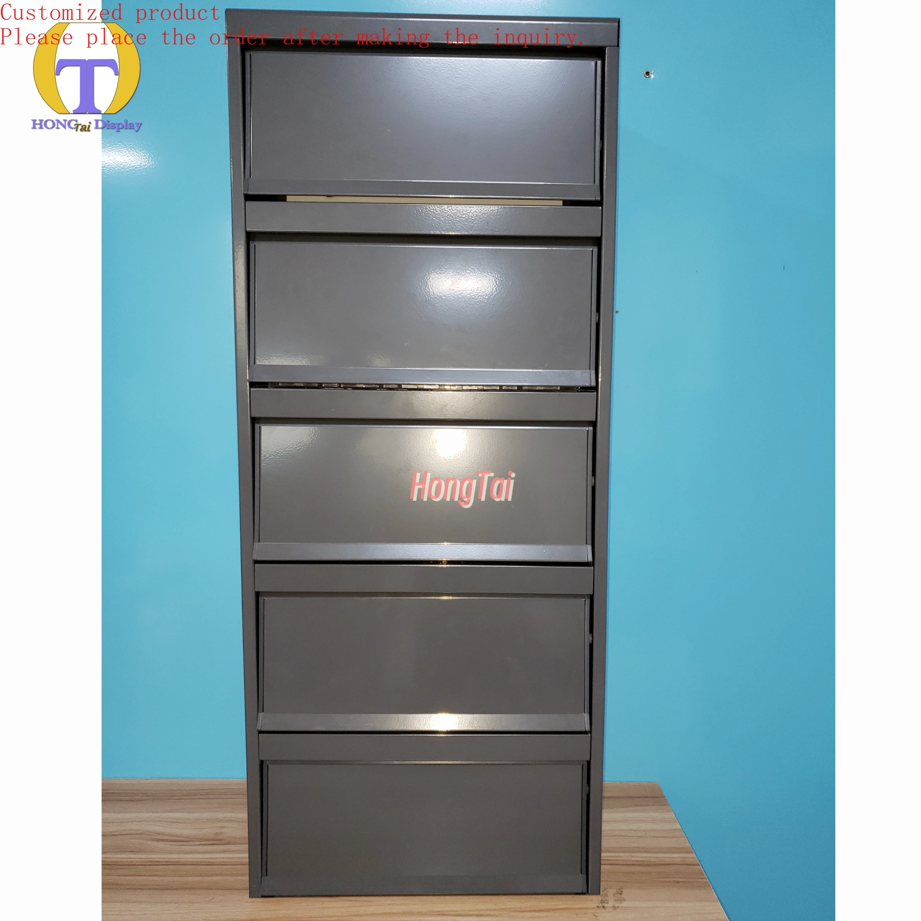 

Custom.Smoke Shop Tobacco Display Showcase Flip Door Metal Frame With Acrylic Pusher Smoke Cabinet Rack