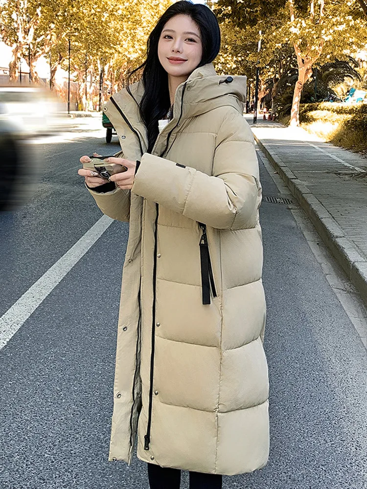 Women's down Cotton Jacket over Knee Winter New Style Mid-Length Hooded Cold Resistance Korean Version Thickened Outerwear