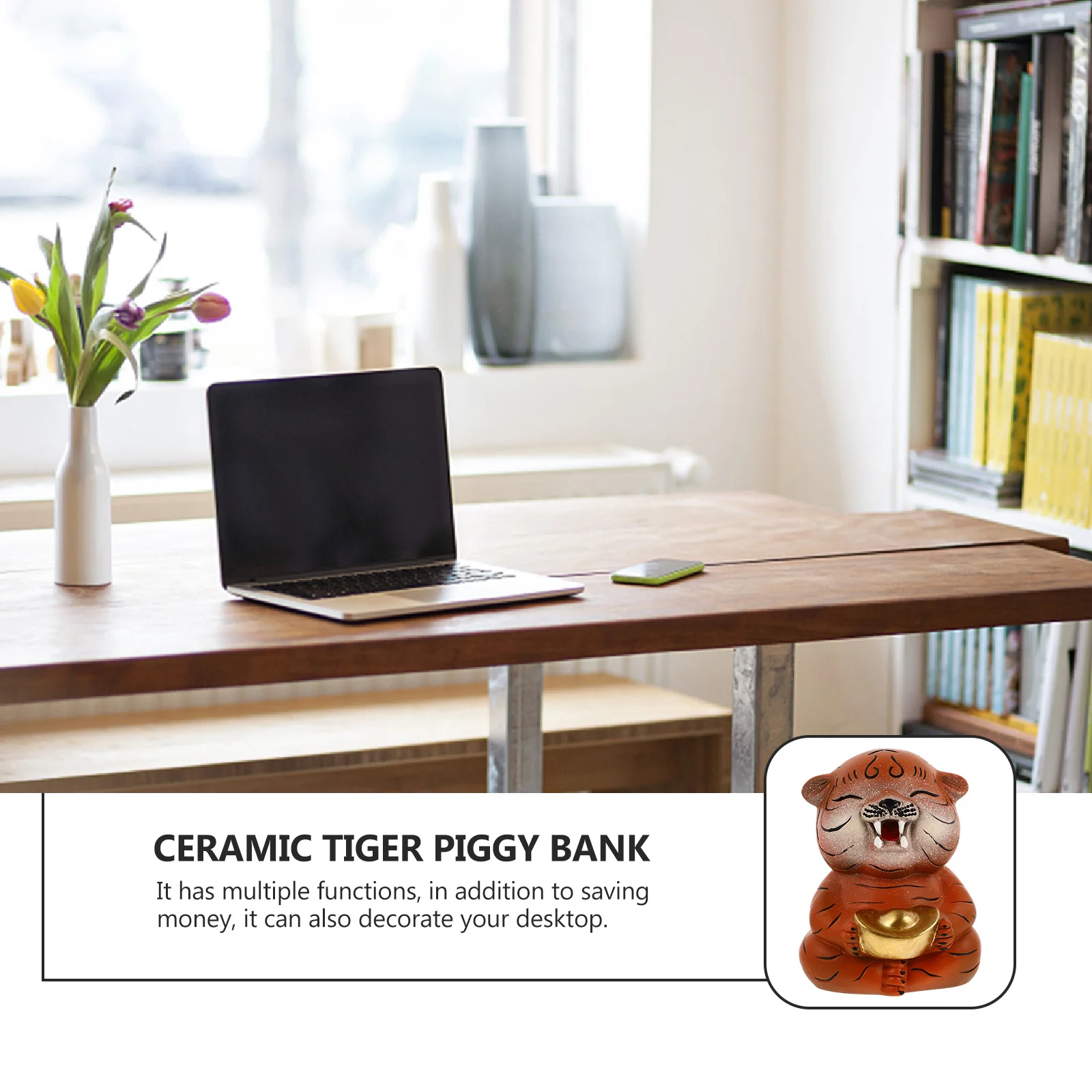 

Ceramic Tiger Shaped Coin Bank Creative Piggy Bank Adorable Desktop Decoration New Year Gift Tiger Design Coin Box