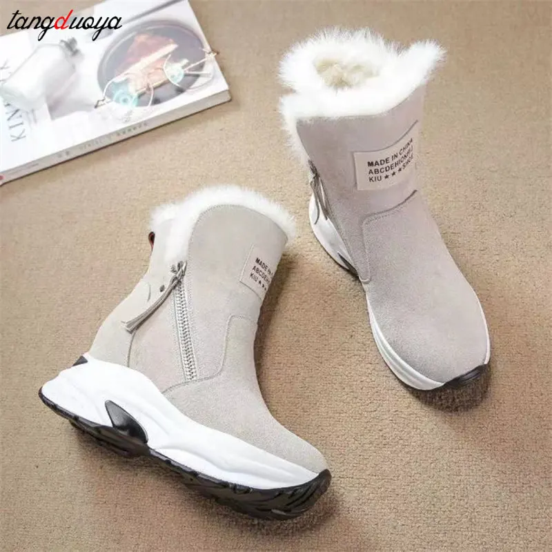 Wedge Shoes Leather Snow Boots Woman Winter keep Warm Ankle Boots Women\'s Fashion Side Zipper Outdoor Sneakers Botas Mujer 2024