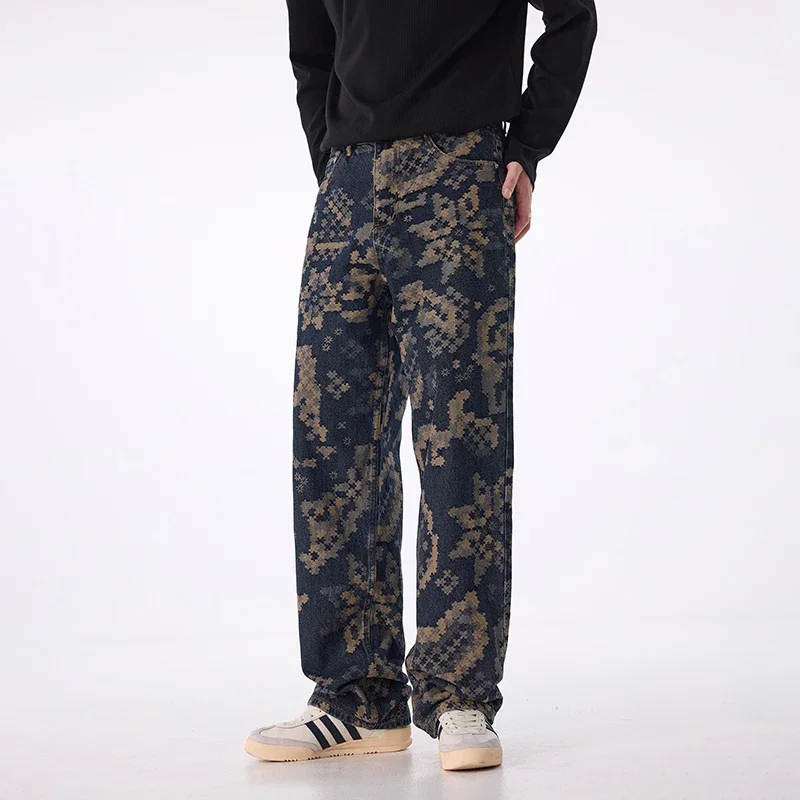 Men Casual Straight Denim Jeans Dark Blue Streetwear Vintage Fashion Hip Hop Loose Pants Trouser Man Plus Size Y2k Jeans