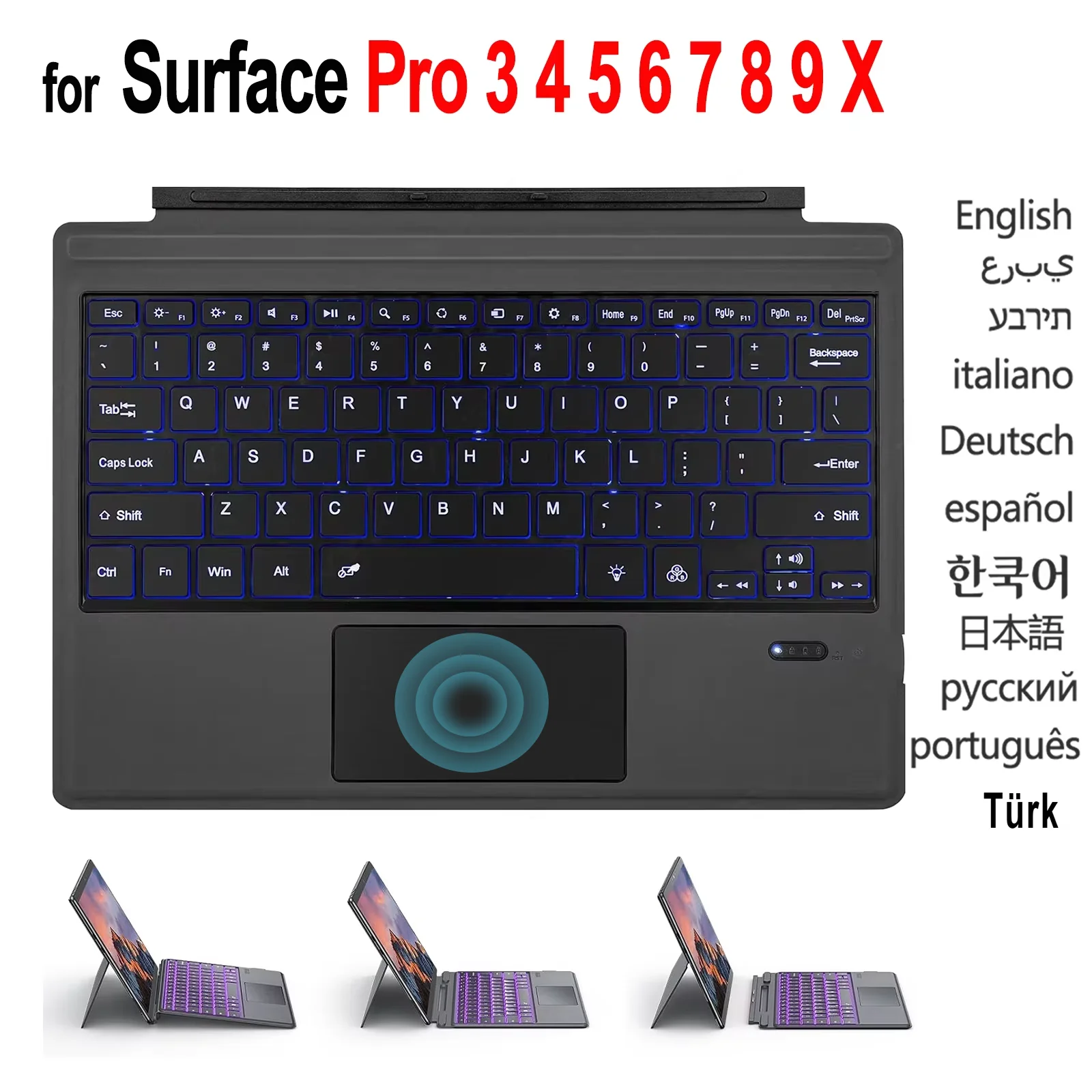 Backlit Bluetooth Keyboard For Microsoft Surface Pro 3 4 5 6 7 12.3inch,For Surface Pro 8 9 10 11 X 13'' Slim Trackpad Keyboard