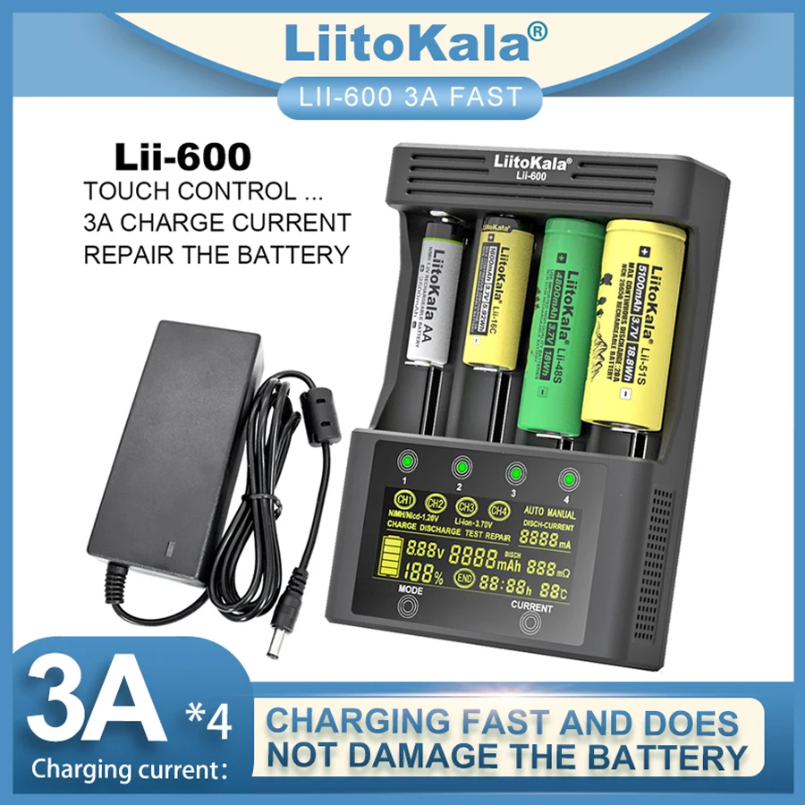 

Liitokala Lii-500 lii-600 LCD Battery Charger, Charging 18650 3.7V 18350 18500 16340 25500 14500 26650 1.2V AA AAA NiMH Battery