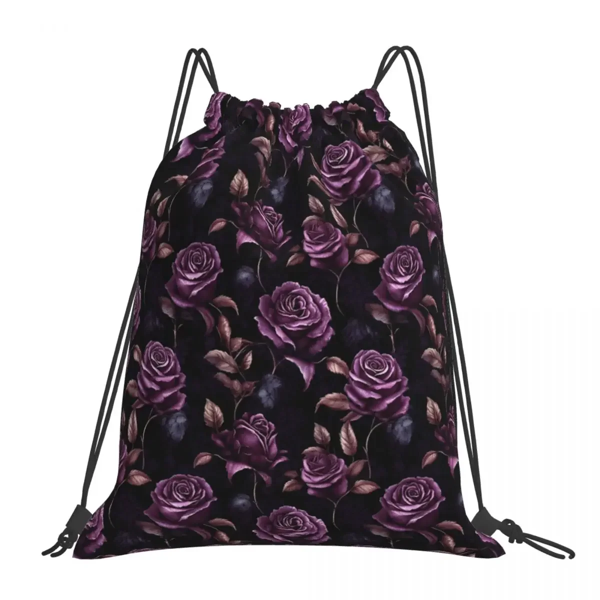 Purple Roses In Darkness Backpacks Casual Portable Drawstring Bags Drawstring Bundle Pocket Sports Bag BookBag For Man Woman