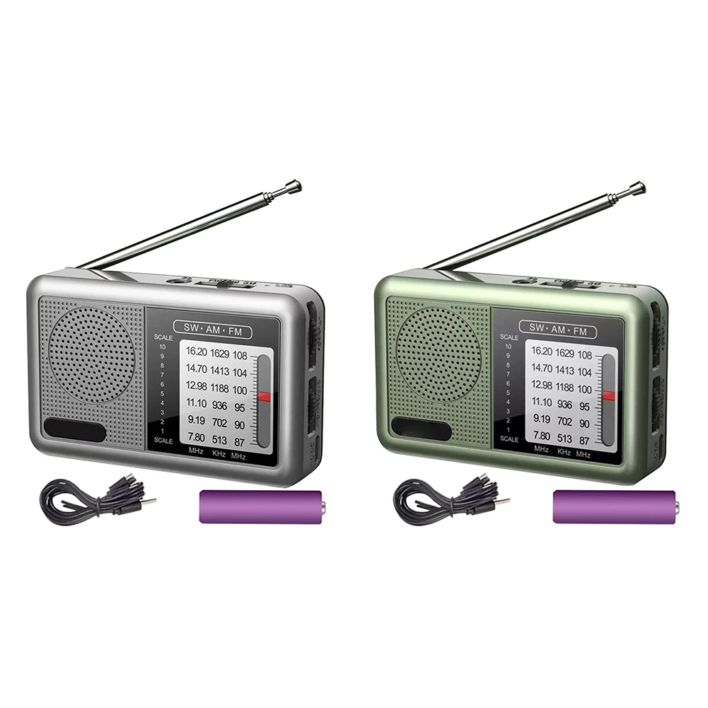 Полнодиапазонный приемник, радиовещательное радио с батарейным питанием и разъемом для наушников, DSP-радио, вращающаяся на 360 градусов антенна для внутреннего и наружного использования