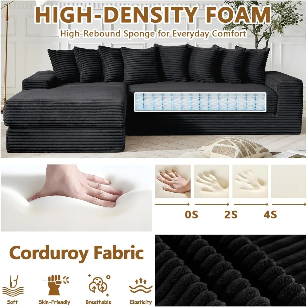 Convertible L-Shaped Sectional Sofa Bed with Reversible Chaise and 8 Pillows, Ideal for Floor Sleeping and Space-Saving Solution