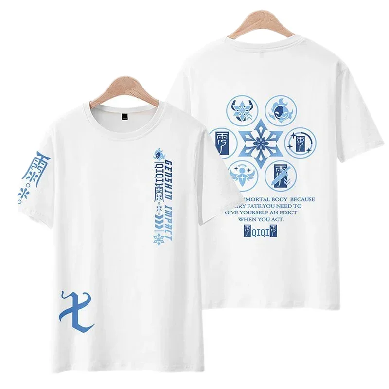Jogo genshin impacto impressão 3d t camisa para roupas masculinas bonito gril qiqi gráfico t camisas harajuku moda feminina camiseta menino topos