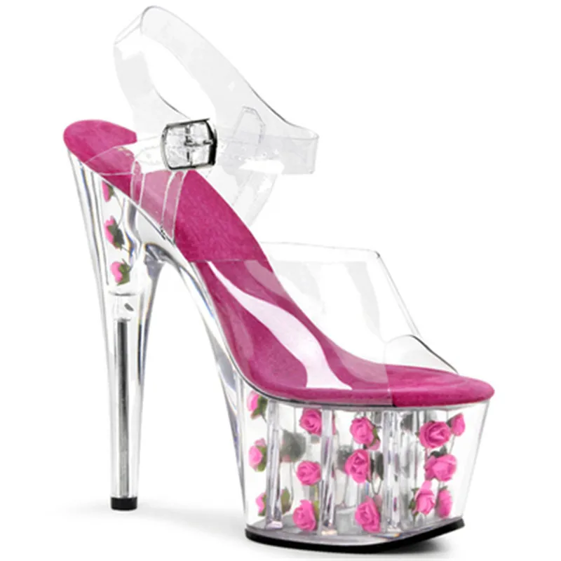 

6-inch thick heel, transparent platform fashion romantic rose crystal wedding party shoes, 15CM high heel sandals