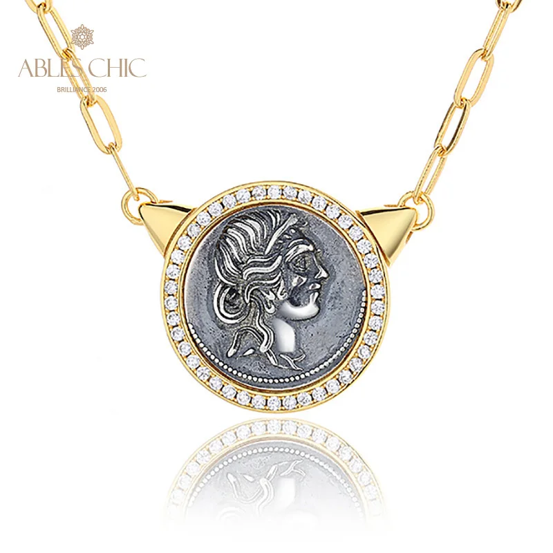 Ables Chic Julius Caesar Greek Silver Coins Halo Charm Solid 925 Silver Roman Coin Pendant Necklace N1036