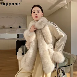 Tajiyane Real Fox Fur Jacket for Women 2023 Autumn Winter Genuine Sheepskin Leather Jacket Luxury White Goose Down Coats Casacos