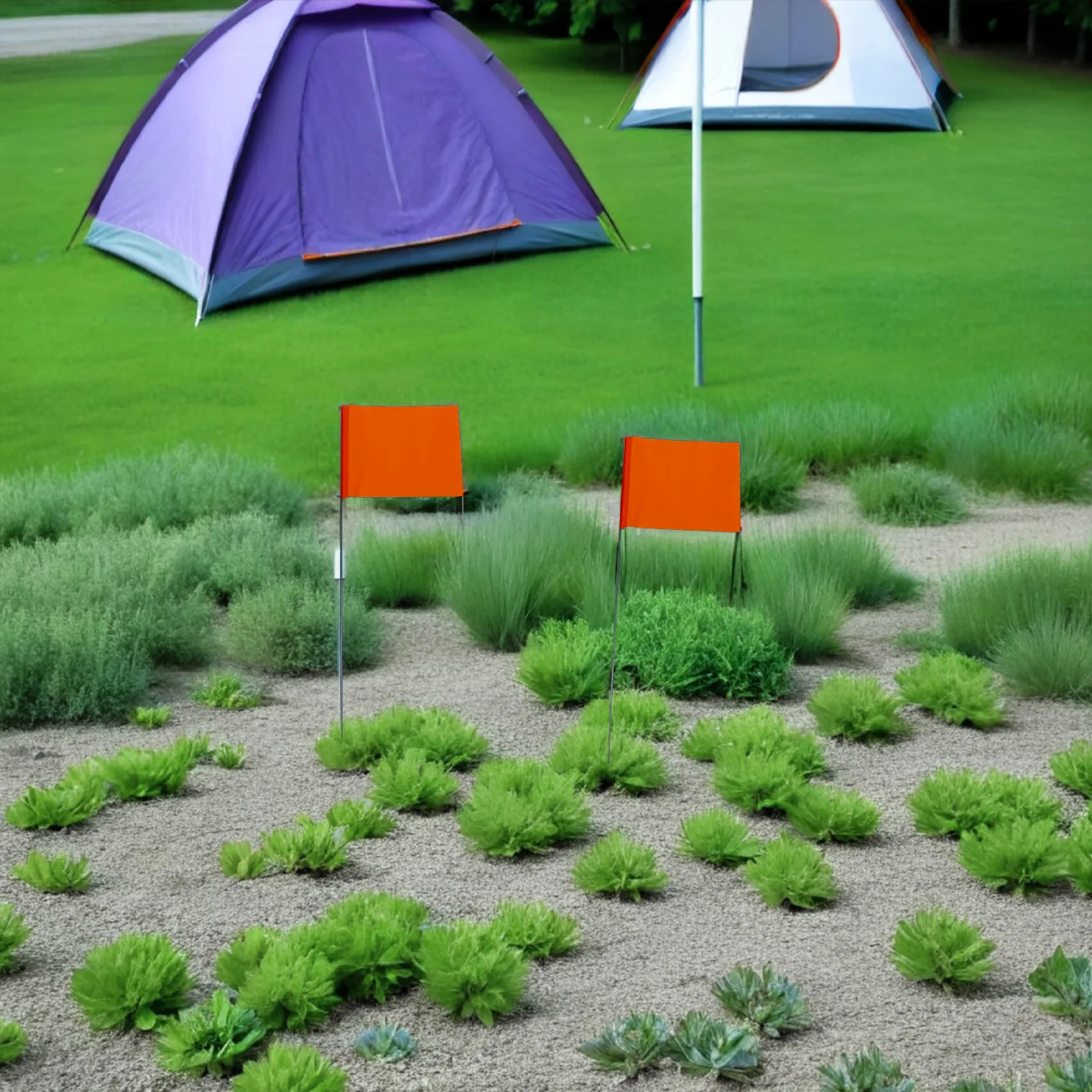 

60Pcs Ground Marker Flags Orange Steel Wire Stakes Yard Survey Marker Flags Lawn Sprinkler Irrigation Flag Markers