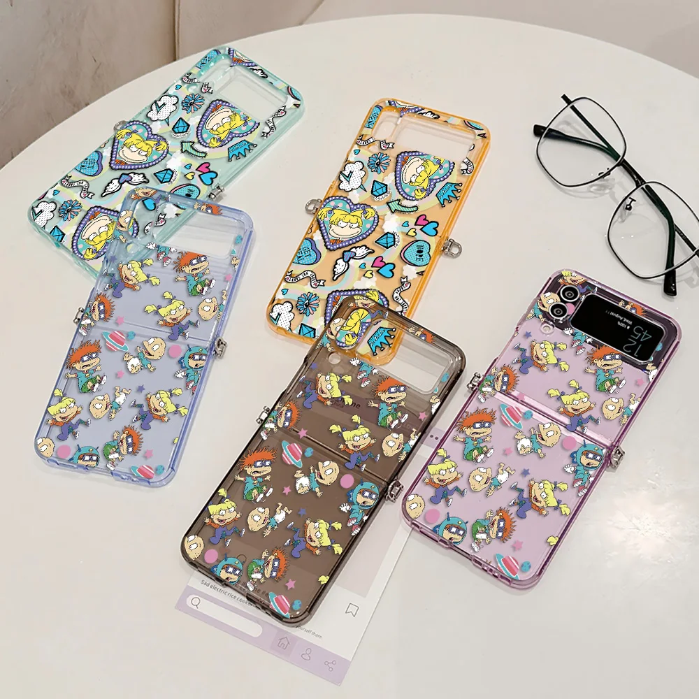 Cartoon Funny R-rugrats Cases for Samsung Galaxy Z Flip3 Flip4 Flip5 Flip6 Flip7 5G Semi-transparent Foldable Soft TPU Cover