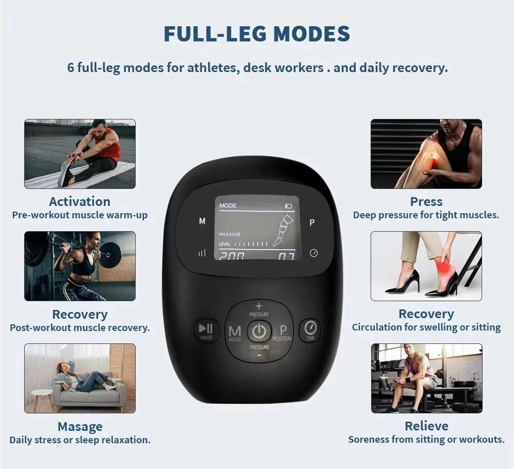 5 Chambers Air Compression Foot & Leg Massager Professional Sequential Leg Recovery Boots for Leg Circulation Muscle Relaxation