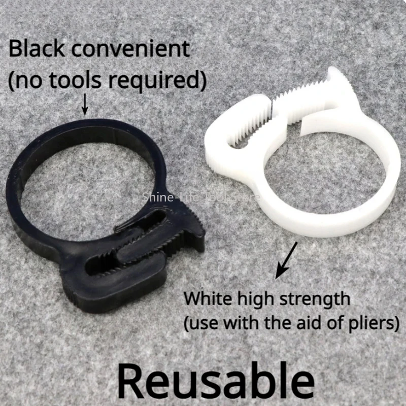 Black/White Plastic Hose Clamp 3.8-69mm Reusable Strong Pipe Clip Garden Irrigation Tube Tightening Clamp Pipe Fastening Buckles