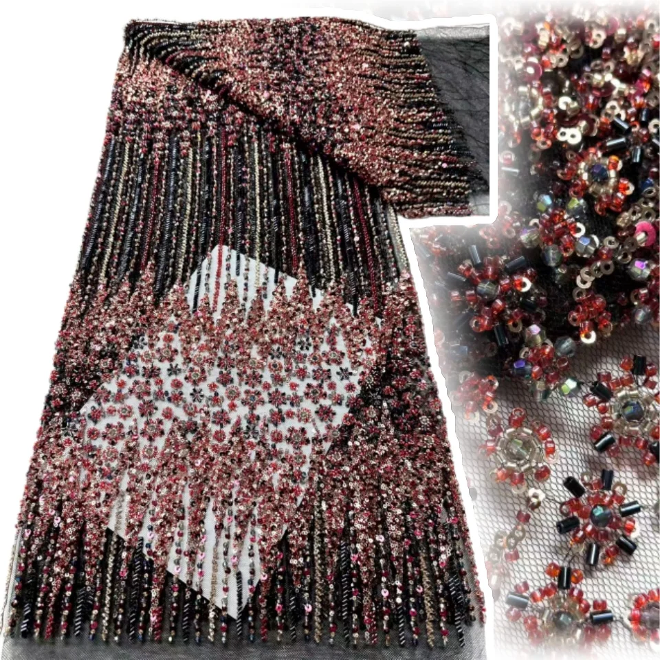 

Elegant Lace Fabric Floral Embroidery Sequins Beads 2025 High Quality Tulle Nigerian Lace Fabric for Wedding Dress Sewing Z1706