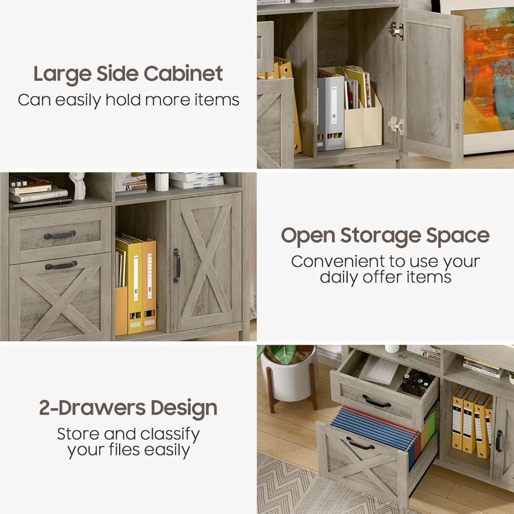 خزانة ملفات خشبية كبيرة على طراز المزرعة مع درجين وبابين، مثالية لملفات وحجم حرف A4/التخزين