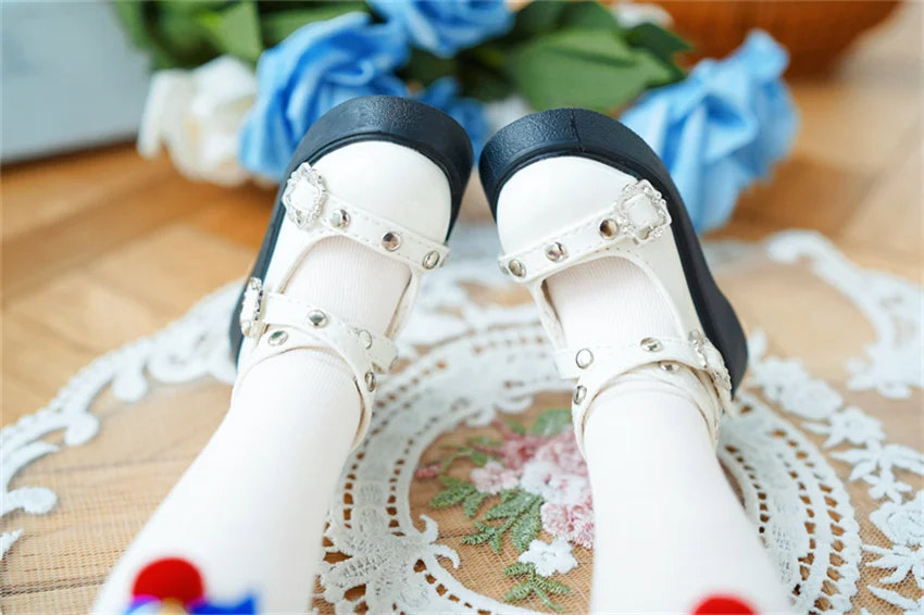 Urso irmã boneca sapatos, Cabeça Redonda Costura Rebites Fivela, BJD Boneca Acessórios, 1/4