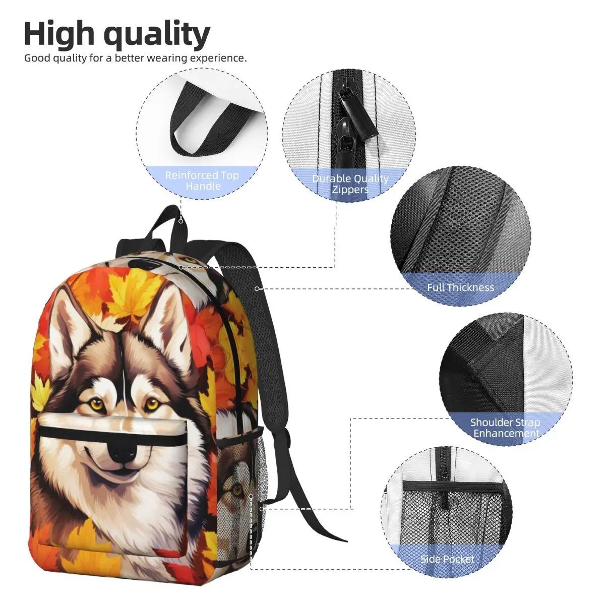 Autumn Fall Siberian Husky Dog Backpack Boys Girls BookBag Children School Bag Laptop Shoulder Bags for Men Women