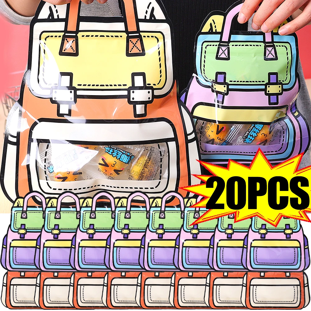 Creative Snack Bag Schoolbag Shape Self-lock Cookie Candy Zipper Handbag Gift Packaging Bag Kids Birthday Wedding Party Gifts