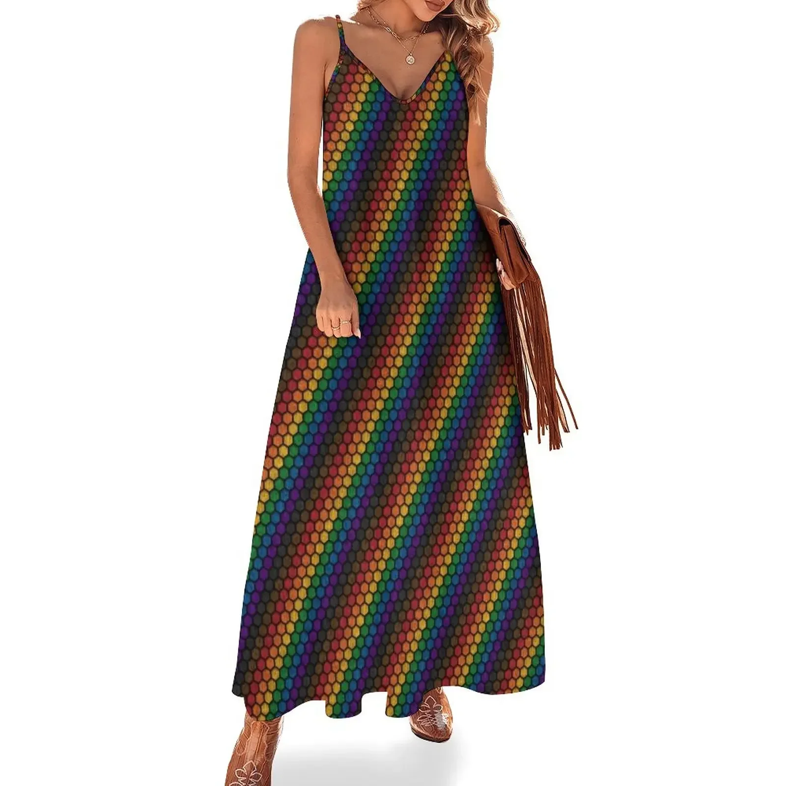 Seamless Hexagon Pattern in Inclusive Rainbow Pride Flag Colors Sleeveless Dress dress for woman Summer dresses for women Dress