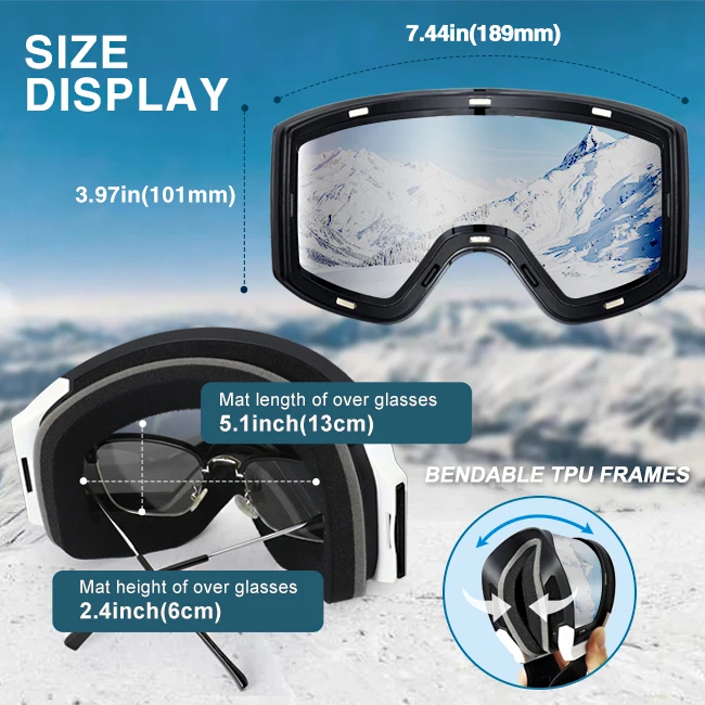 Custom UV400 Ski Goggles Anti-Fog Fashion Snowboard Eyewear Polarized Remove Lens UV Protection Snow Sports Glasses Wholesale