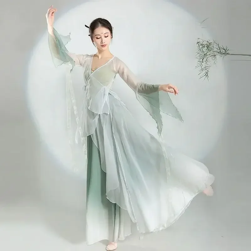 クラシックダンススーツエレガントなガーゼスーツ練習中国舞踊フォークダンスパフォーマンス漢要素スカートトップ