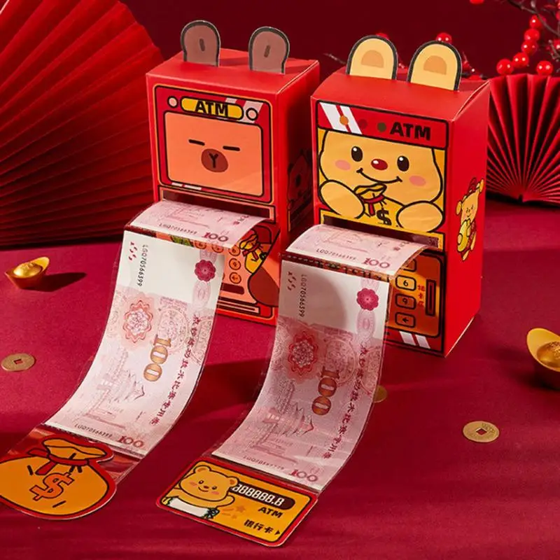 Chinese New Year Red Envelopes 2025 New Year Cash Pull Atm Shape Money Box Assembled Money Holder Lunar New Year Lucky Money