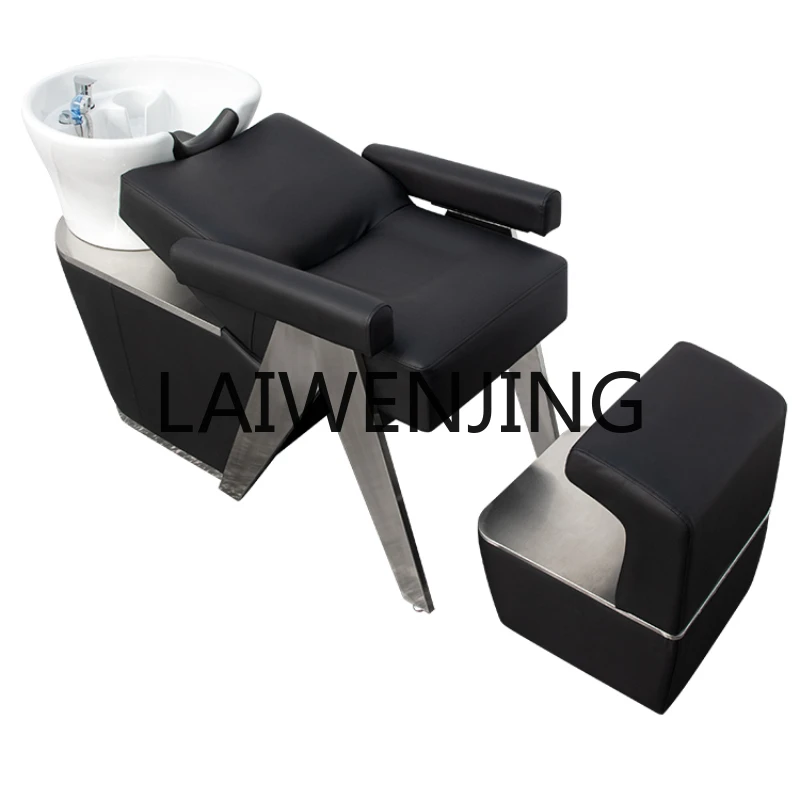 RWJ Hair Salon Fashion Simple Ceramic Deep Basin Half Lying Flushing Bed for Hair Salon