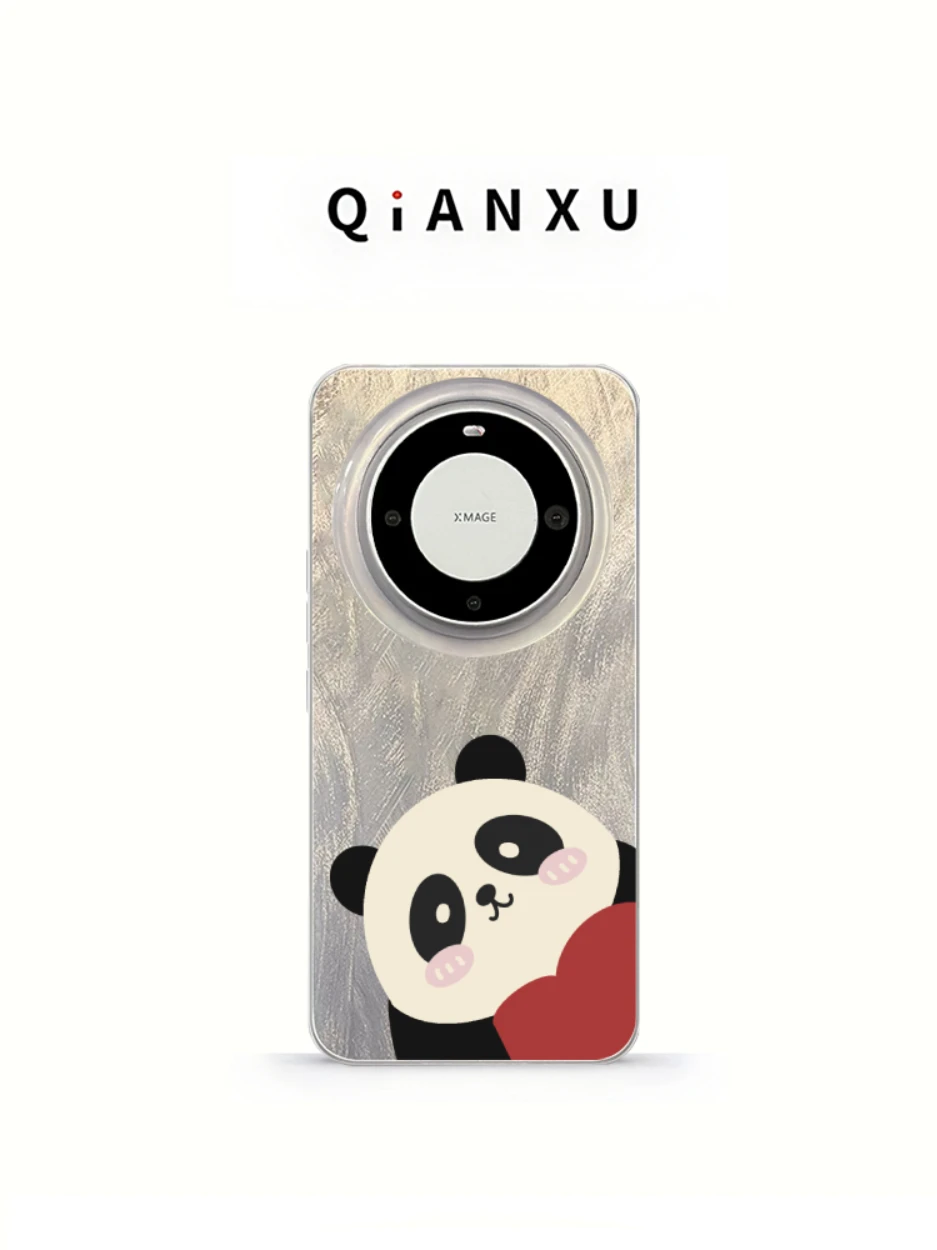 

Pura70 Handmade Feathers Love Heart Panda Foil Mate60 pro Phone Case Women's High-End Feelings M60 New Model Mate70 pro
