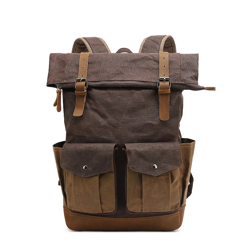 Vintage backpacks Oil Waxed Canvas Leather Backpack for Teenager Large Capacity Traveling Waterproof Daypacks Laptops Rucksack