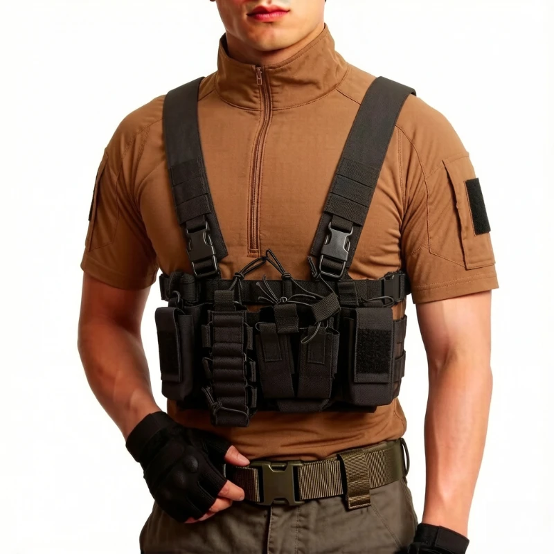 Tactical D3 Chest Rig Bag Radio Harness Front Pouch Holster Military Vest Bag Adjustable Two Way Radio Pouch Hunting Equipment