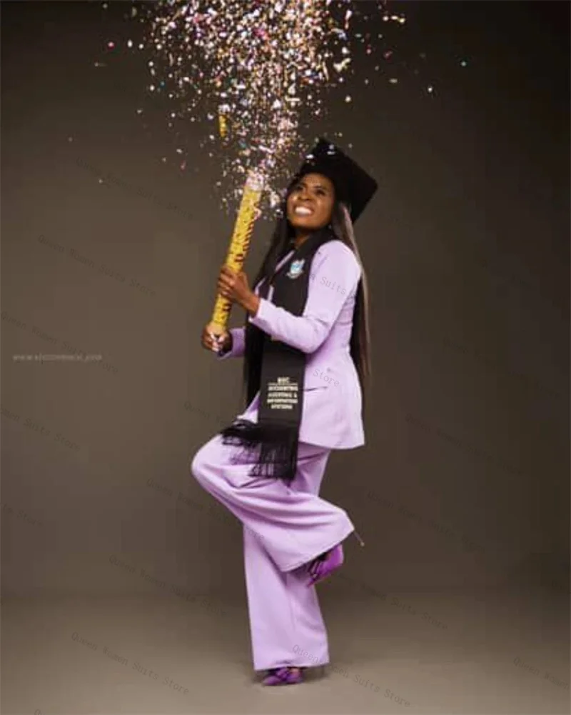 

Purple Women Suit Set 2 Piece Cotton Blazer Pants Trousers Formal Office Lady Jacket Graduation Wedding Bride Coat Customized