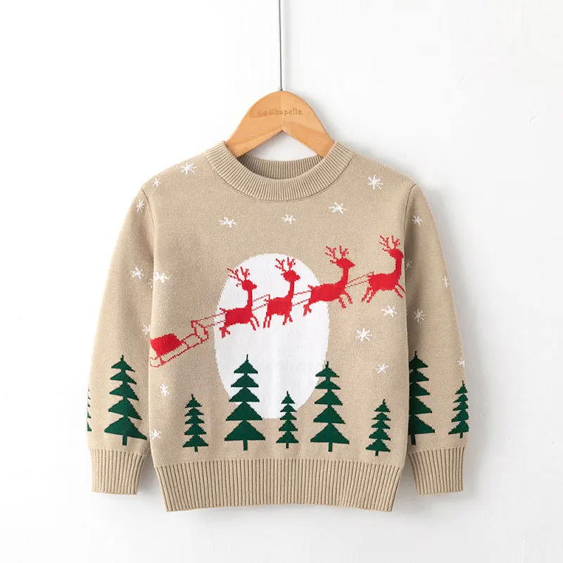 

Kids Cartoon Elk Christmas Tree Jacquard Warm Knitted Crew Neck Pullover Sweater Baby Boys Girls Autumn Winter Xmas Sweaters