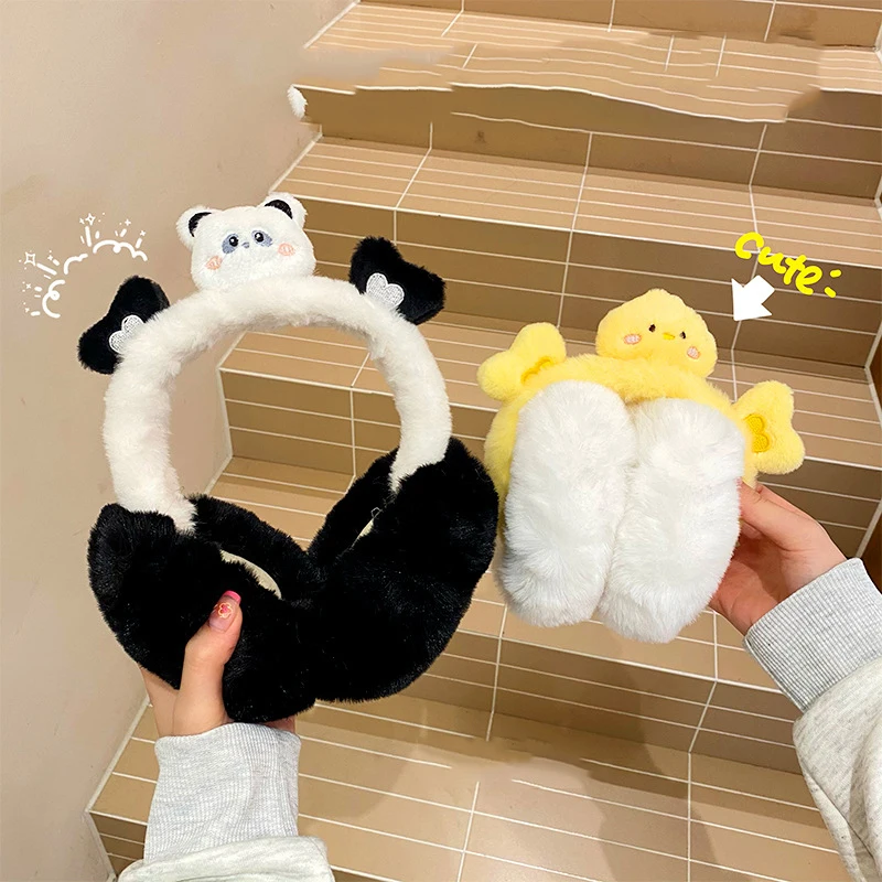 Boneca dos desenhos animados de pelúcia macio orelha mais quente bonito urso coelho inverno quente earmuffs feminino earflap ao ar livre proteção fria capa de ouvido presente