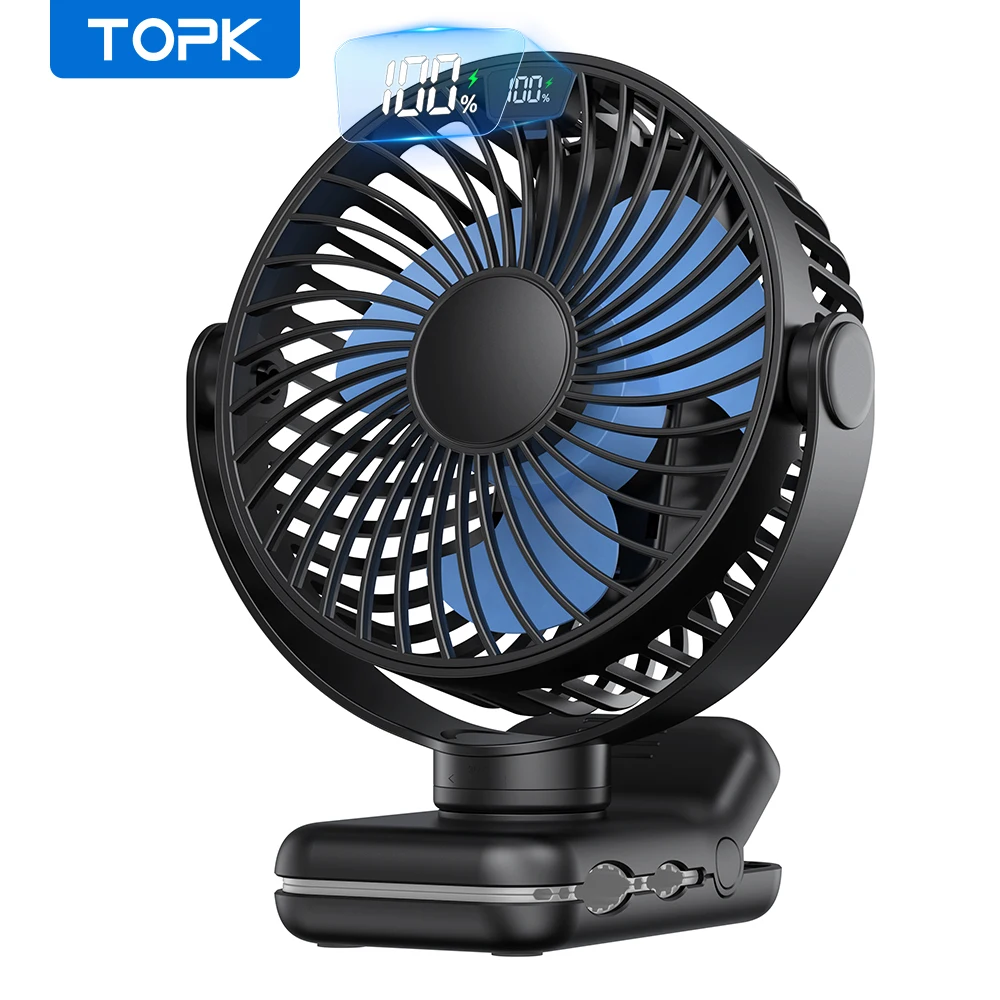 TOPK USB Clip on Fan, Mini Portable Fan, 3 Speeds Strong Airflow Electric Fan, with Sturdy Clamp, Quiet Personal Desk Table Fan