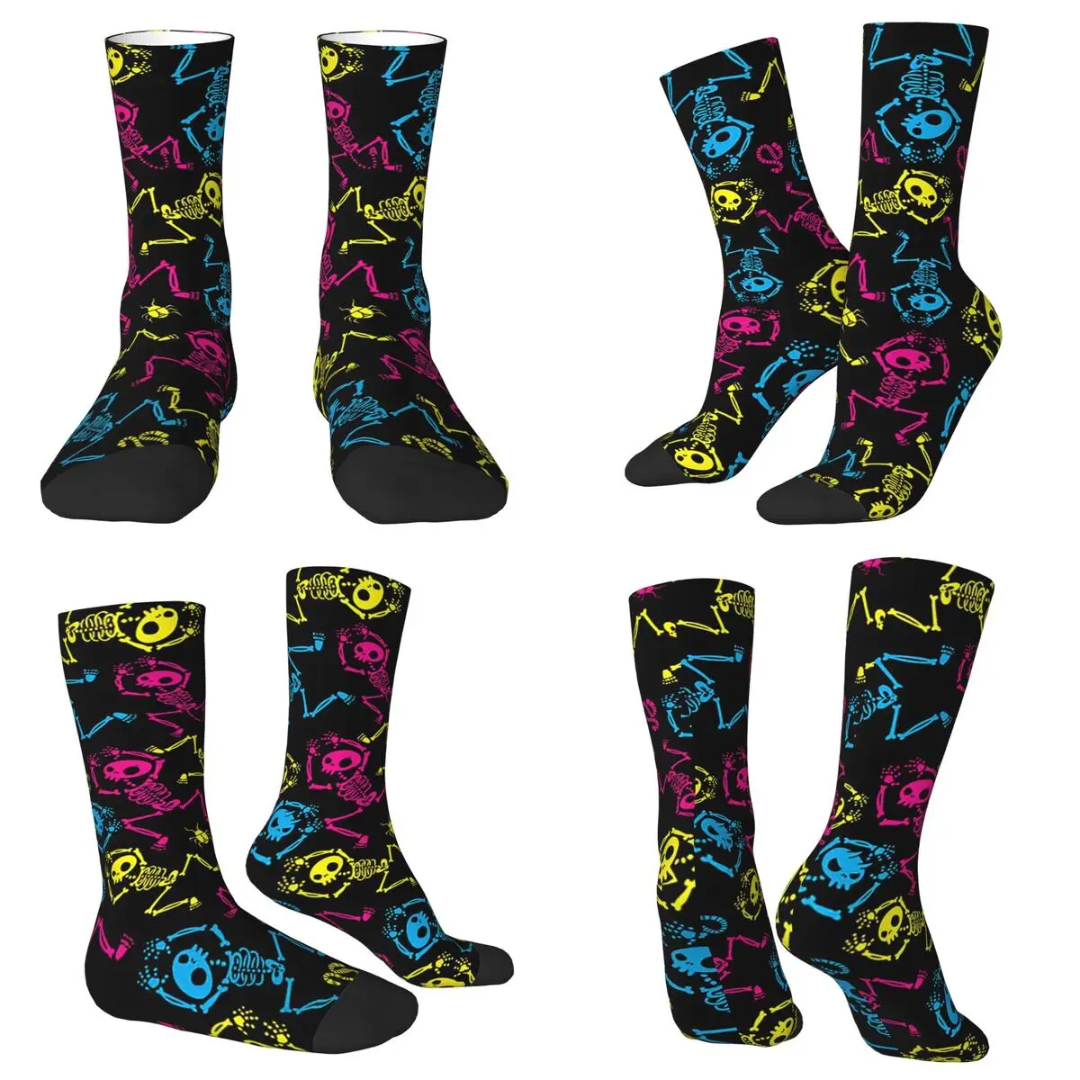 ถุงเท้าลวดลายโครงกระดูกหลากสีสันสำหรับทุกฤดูกาล ถุงเท้ายาวสุดแปลกตา ของขวัญคริสต์มาสสำหรับผู้ชายและผู้หญิง