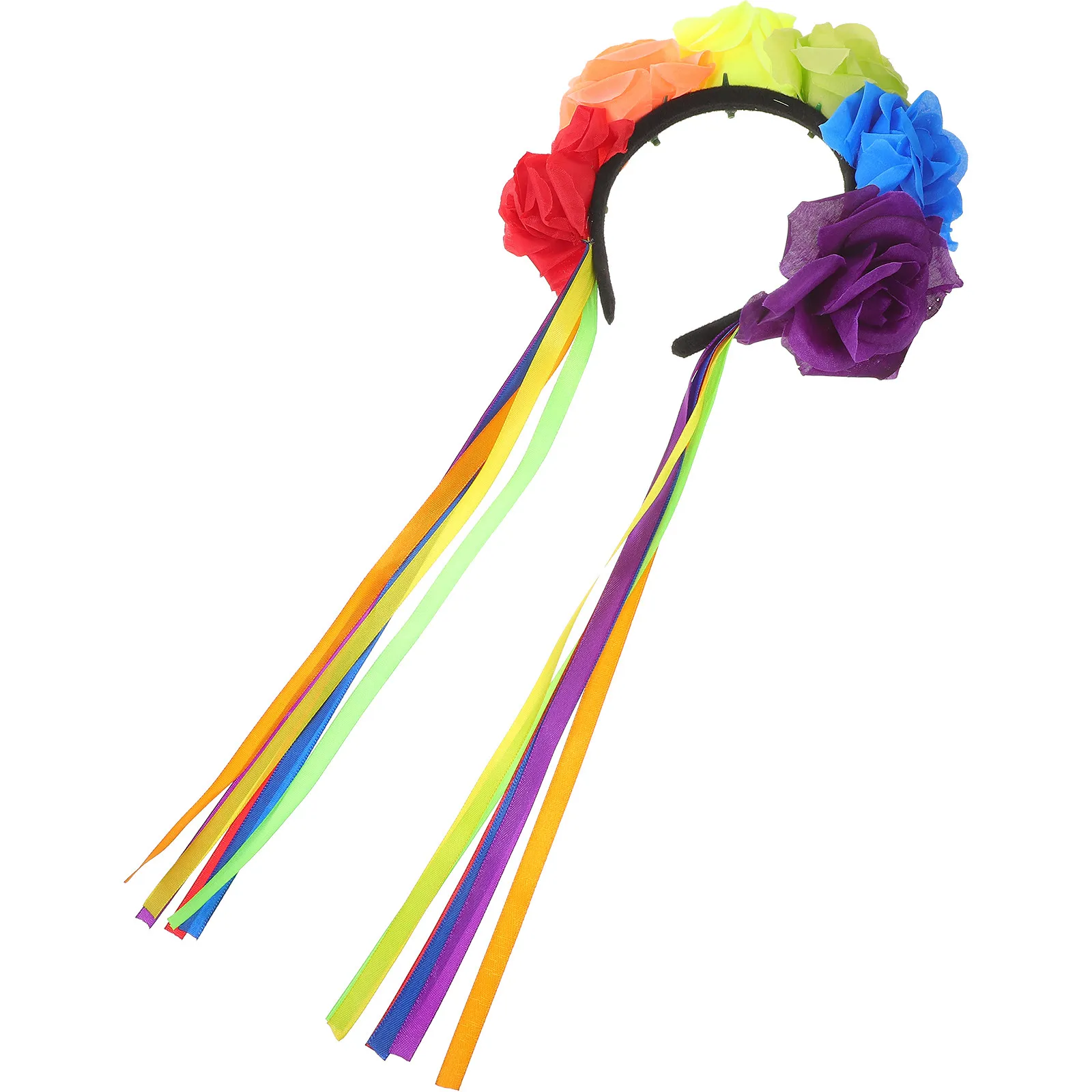 

Rainbow Floral Headband Colorful Flower Headband Pride Month Ribbon Headdress Festival Party Hair Accessory Rainbow Flower Crown