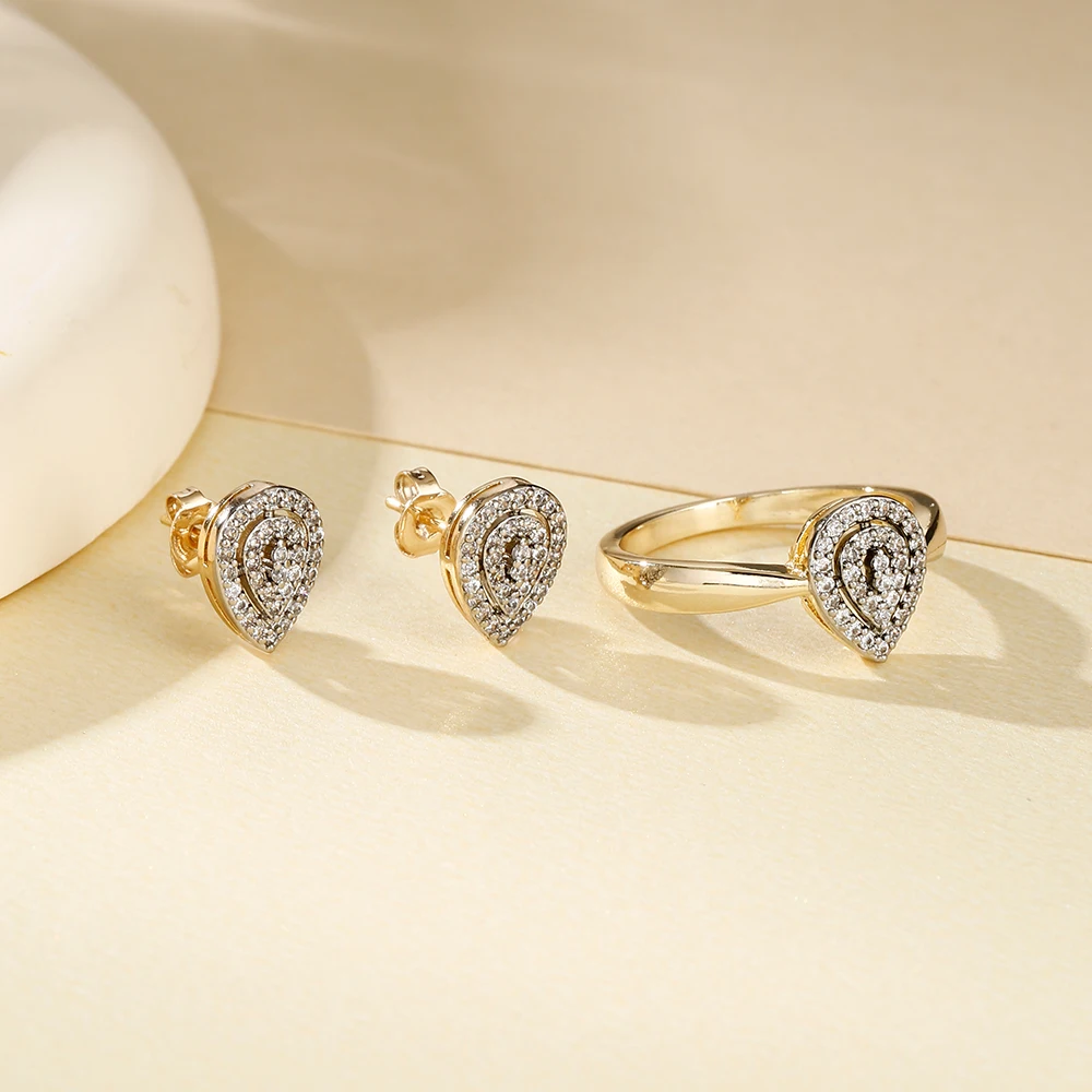Water drop love full of stone jewelry set, earrings and rings two-piece set, daily commuting diamond accessories confession gift