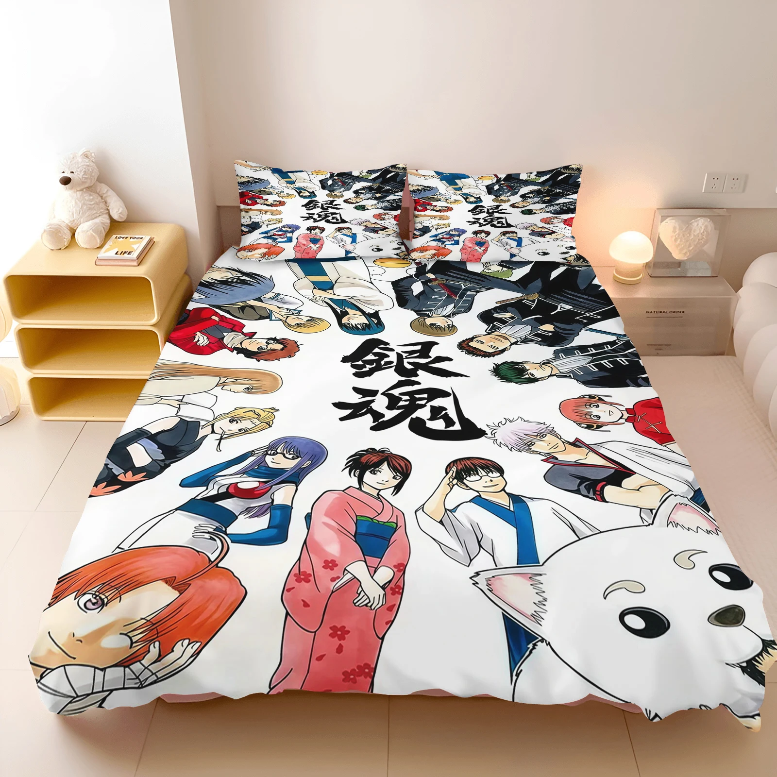 Gintama Anime Bedding Set Sakata Gintoki Printed Duvet Cover Set Cartoon Bed Linen Otaku Room Home Bedroom Decor