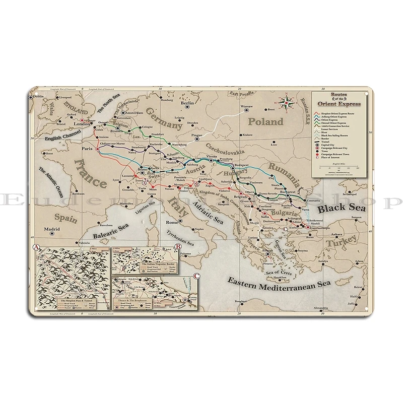 أورينت اكسبرس كونستانتينوبول خمر قطار السفر المشارك خمر السفر الفن علامة معدنية هرقل بوارو كان صحيح تين تسجيل ملصق #2
